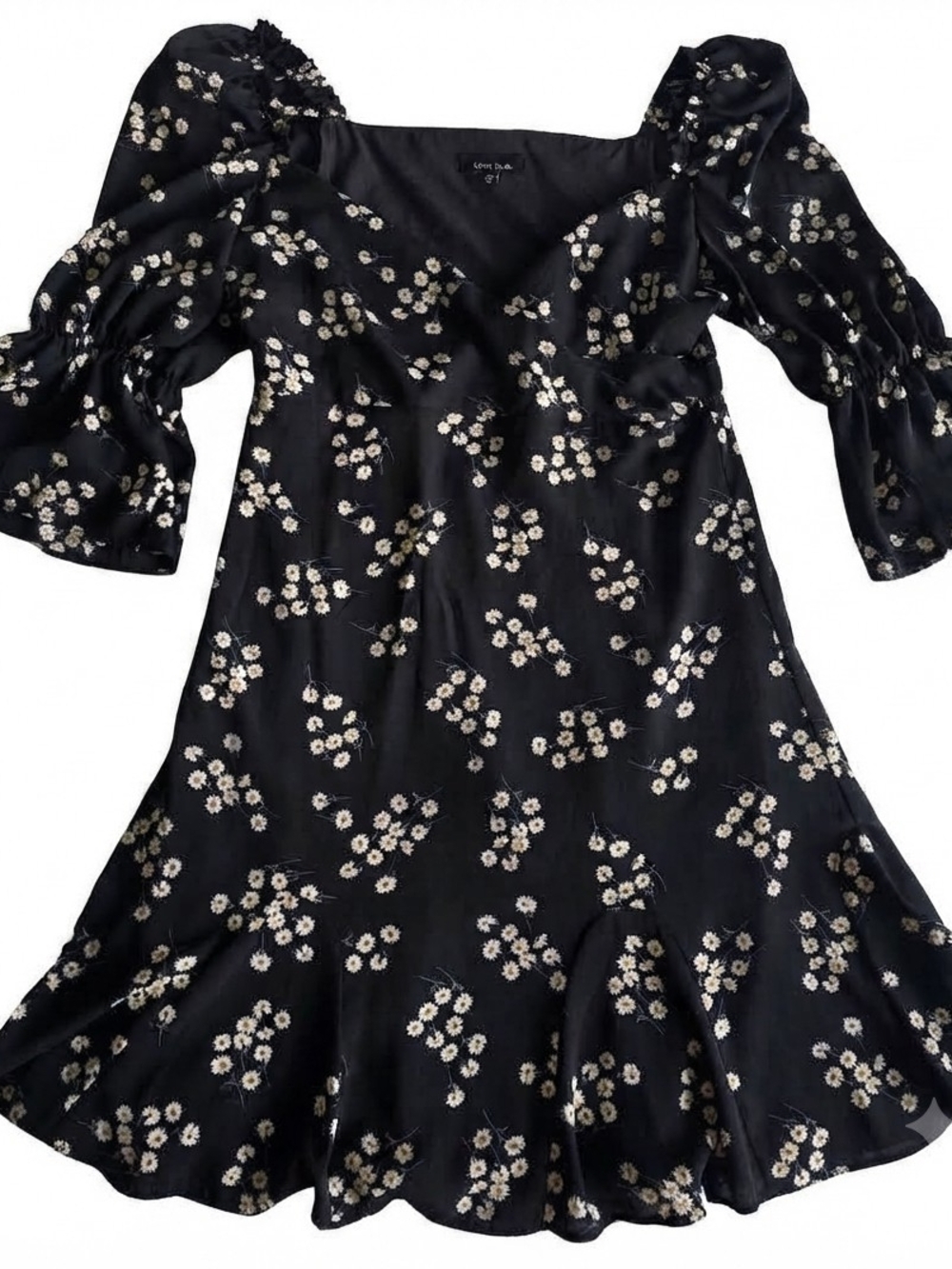 Black Floral Puff-Sleeve Lea & Viola Dress Size Medium